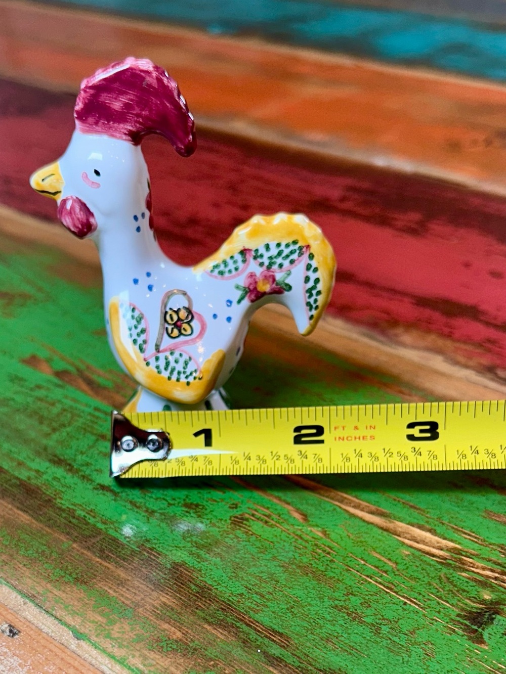 Vintage Portuguese Good Luck Rooster Figurines Hand Painted Pair Signed - Picture 11 of 11